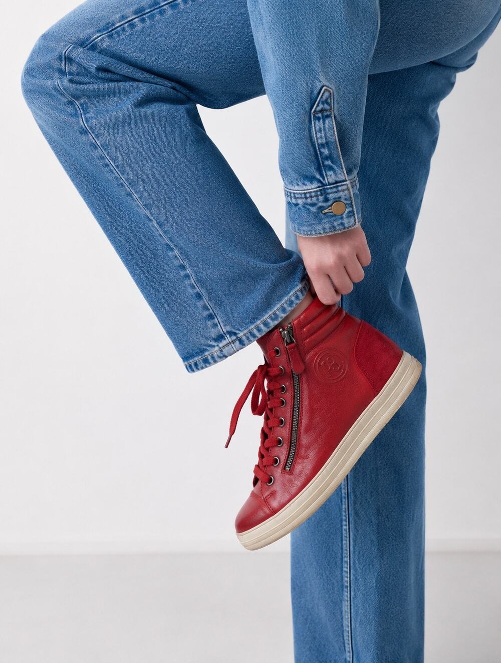 Paul Green High-Top Leather Sneaker Boots Red Size 7